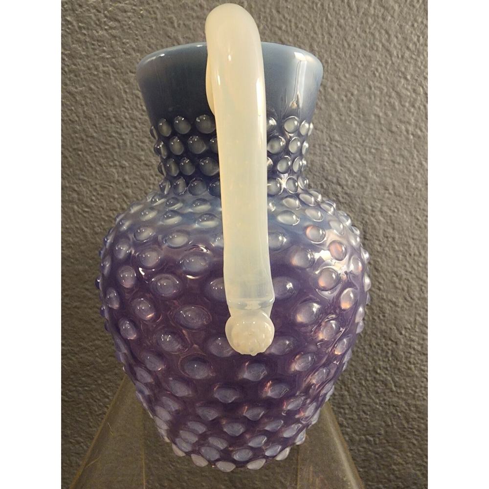 Vtg  7‎ 3/4 Czech Hobnail Cased Amethyst Purple Opalescent Pitcher - Picture 5 of 6
